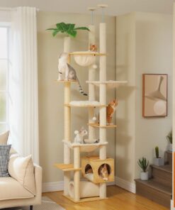 Deluxe Wood Adjustable Floor to Ceiling Cat Tree – Beige