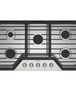 Whirlpool – 36 in. Wide 5 burners Built-In Gas Cooktop with EZ-2-Lift Hinged Cast-Iron Grates – Stainless Steel