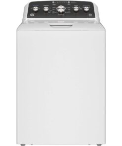 GE – 4.5 Cu. Ft. High-Efficiency Top Load Washer with Spanish Control Panel – White with Matte Black
