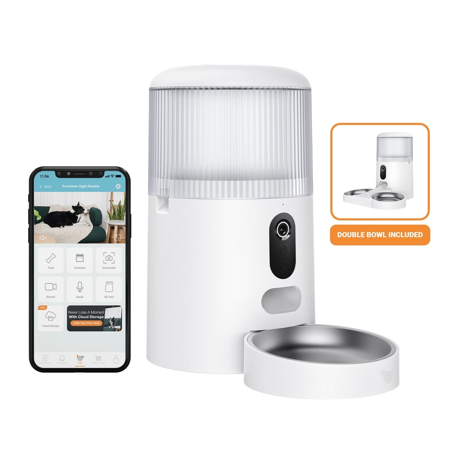 Sight Double 4L Bowl Smart App Enabled Feeder for Cats and Dogs