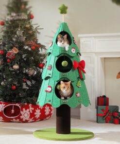 53″ Christmas Cat Tree with Condos & Pompoms – Green