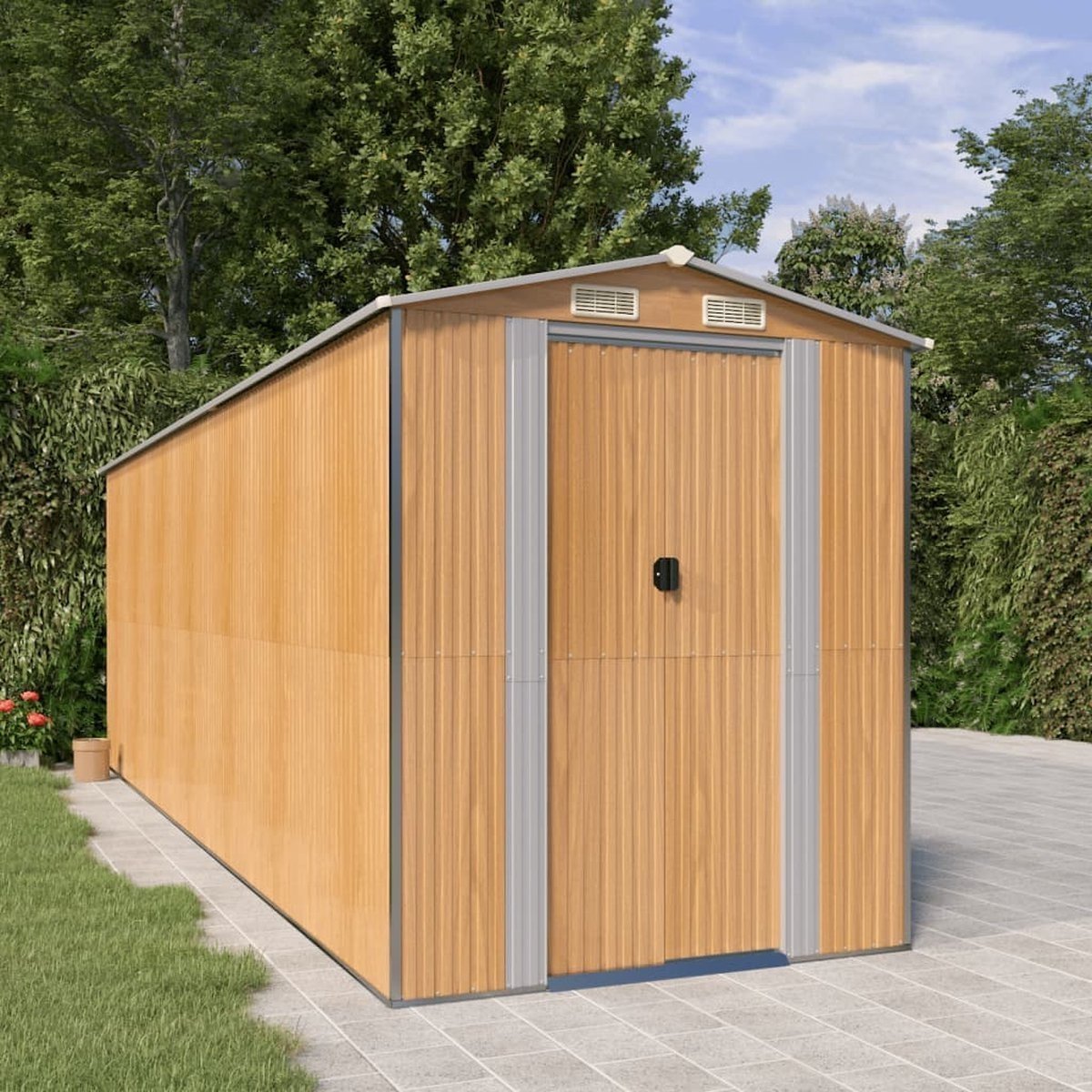 Tuinhuis Donkerbruin 192x357x223 Cm Gegalvaniseerd Staal