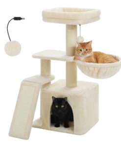 32″ Small Cat Tree Tower with Condo, Hammock, Sisal Scratching Ramp & Top Bed for Indoor Kittens