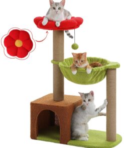 36.6″ Flower Cat Tree with Sisal Scratching Posts, Hammock & Removable Flower Bed for Indoor Kittens