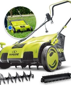 Sun Joe AJ805E 15″ Electric Dethatcher & Scarifier, 13-Amp, 5-Position Height, 13.2-Gal Bag, Airboost