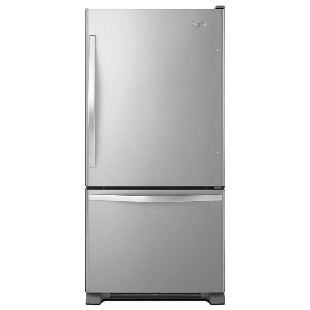 Whirlpool – 33 in. Wide 22 cu. ft. Bottom-Freezer Refrigerator with SpillGuard Glass Shelves – Stainless Steel