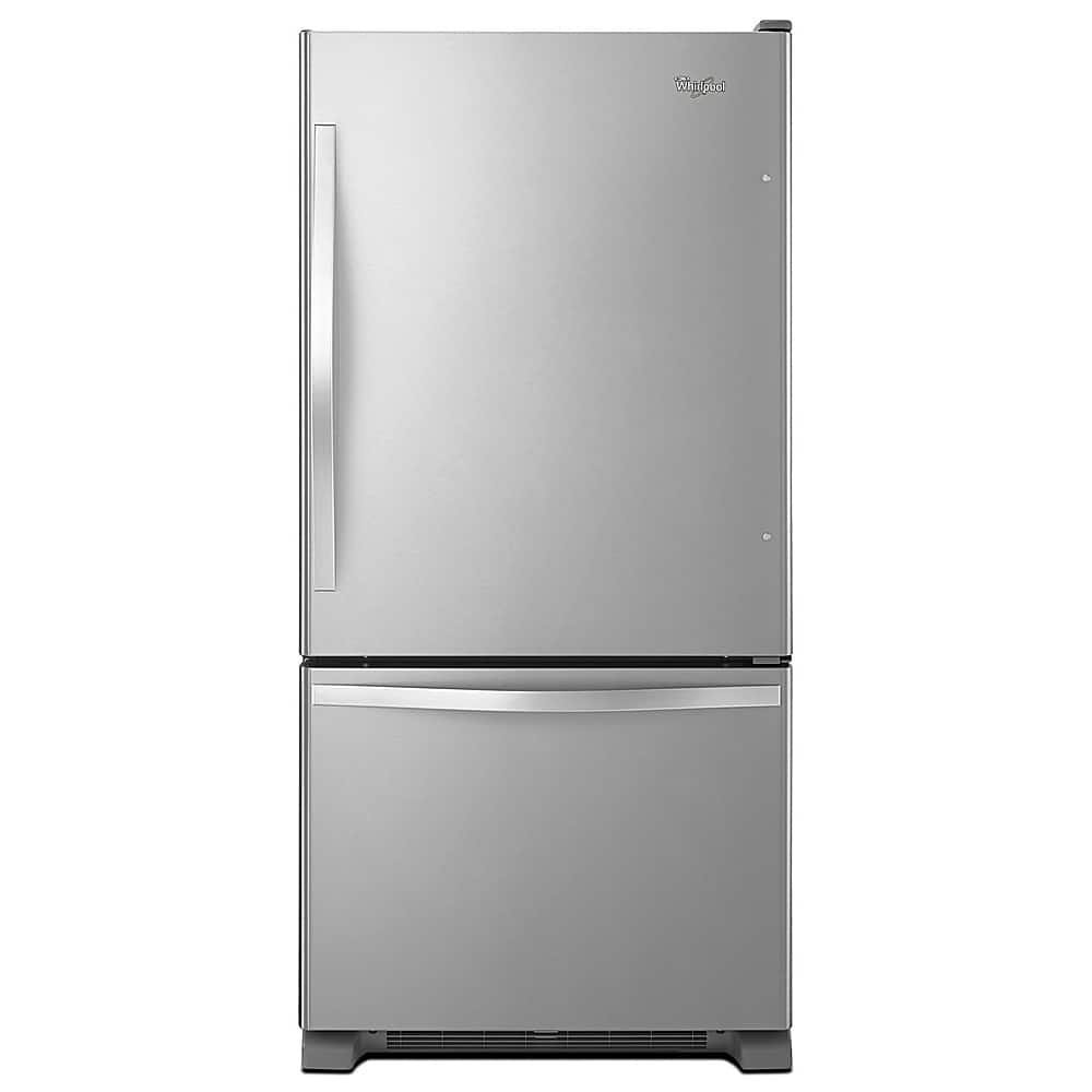 Whirlpool – 30 in. Wide 19 cu. ft. Bottom-Freezer Refrigerator with Spillguard Glass Shelves – Monochromatic Stainless Steel