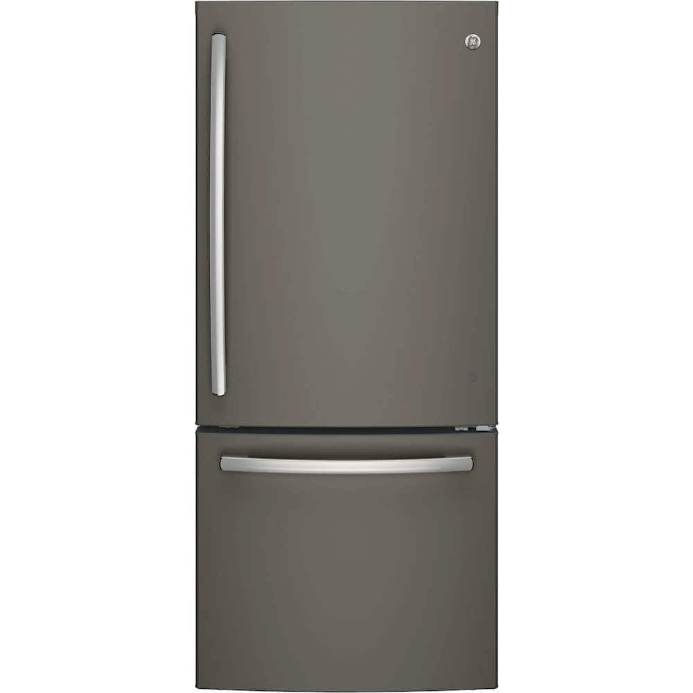 GE – 30 in. Wide 21.0 Cu. Ft. Bottom-Freezer Refrigerator with Sliding Snack Drawer – Slate