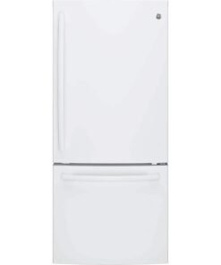 GE – 30 in. Wide 21.0 Cu. Ft. Bottom-Freezer Refrigerator with LED Internal Lighting – High Gloss White