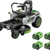 EGO Power+ Electric Riding Lawn Mower, 42″ Deck with Zero Turn Radius, Includes (4) 56V 10.0Ah Batteries and Charger – ZT4204L