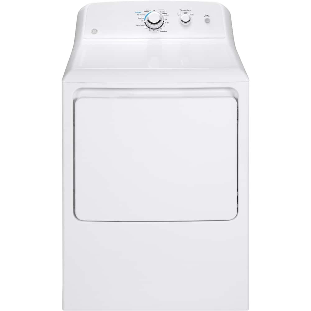 GE – 6.2 Cu. Ft. Gas Dryer with Shallow Depth Flat Back Design – White