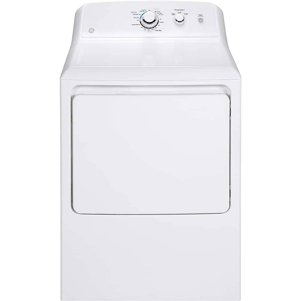 GE – 6.2 Cu. Ft. Electric Dryer with Shallow Depth Flat Back Design – White