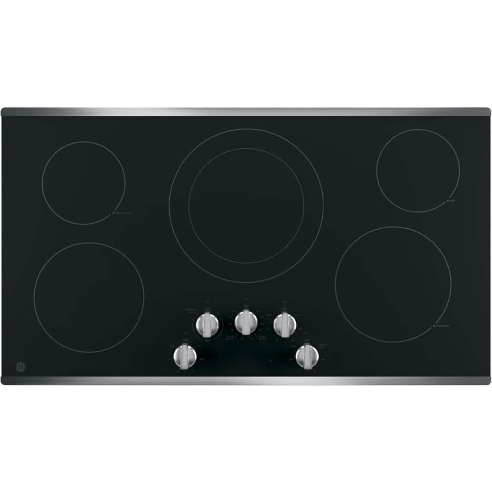 GE – 36 in. Wide 5 Element Built-In Electric Cooktop with Power Boil and Dual-Ring Element – Stainless Steel