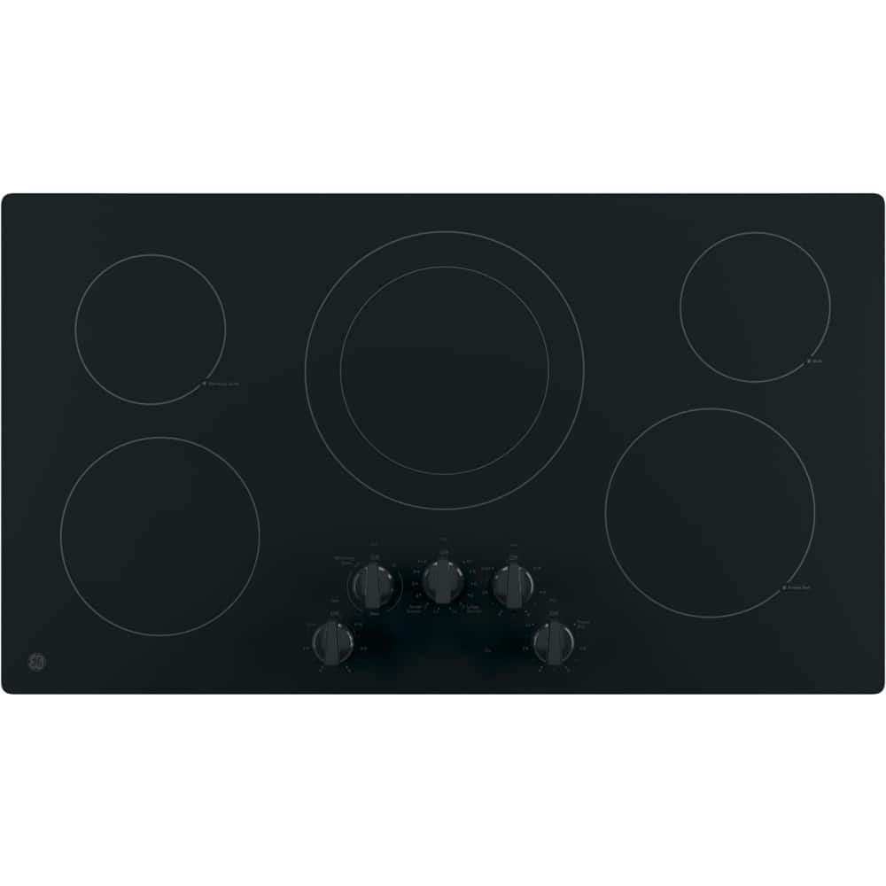 GE – 36 in. Wide 5 Element Built-In Electric Cooktop with Power Boil and Dual-Ring Element – Black