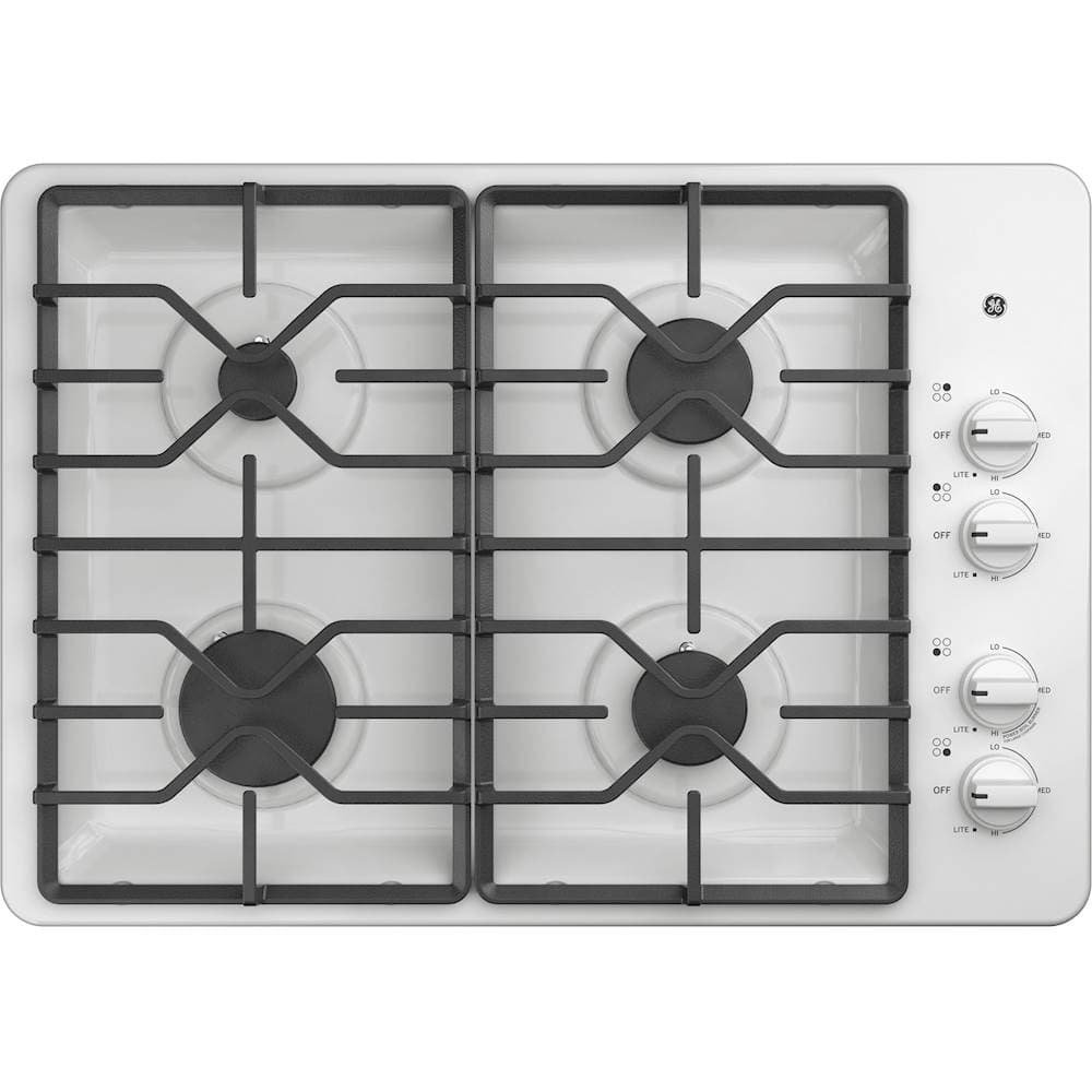 GE – 30 in. Wide 4 Burner Built-In Gas Cooktop with Dishwasher-Safe Grates – White