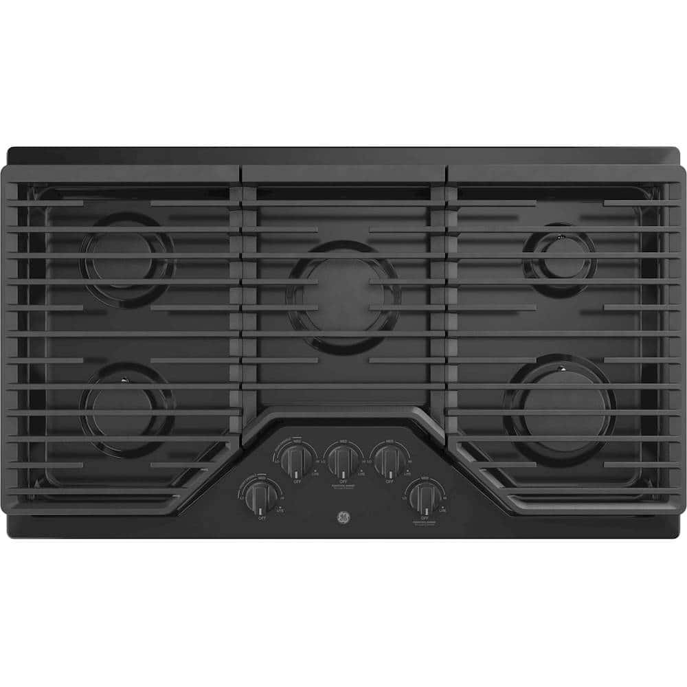 GE – 36 in. Wide 5 Burner Built-In Gas Cooktop with Dishwasher-Safe Grates – Black