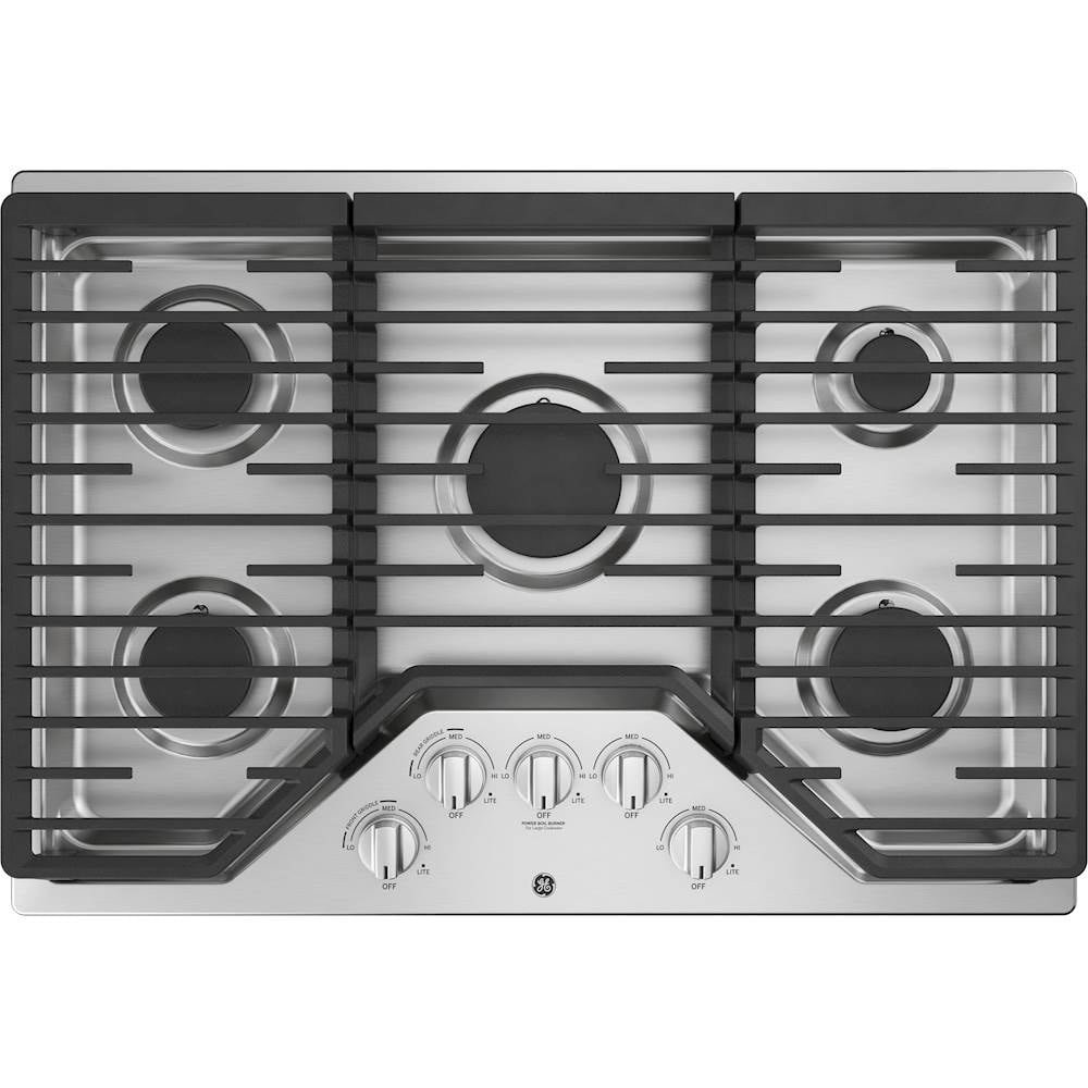 GE – 30 in. Wide 5 Burner Built-In Gas Cooktop with Dishwasher-Safe Grates – Stainless Steel