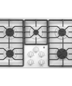 GE – 36 in. Wide 5 Burner Built-In Gas Cooktop with Dishwasher-Safe Grates – White