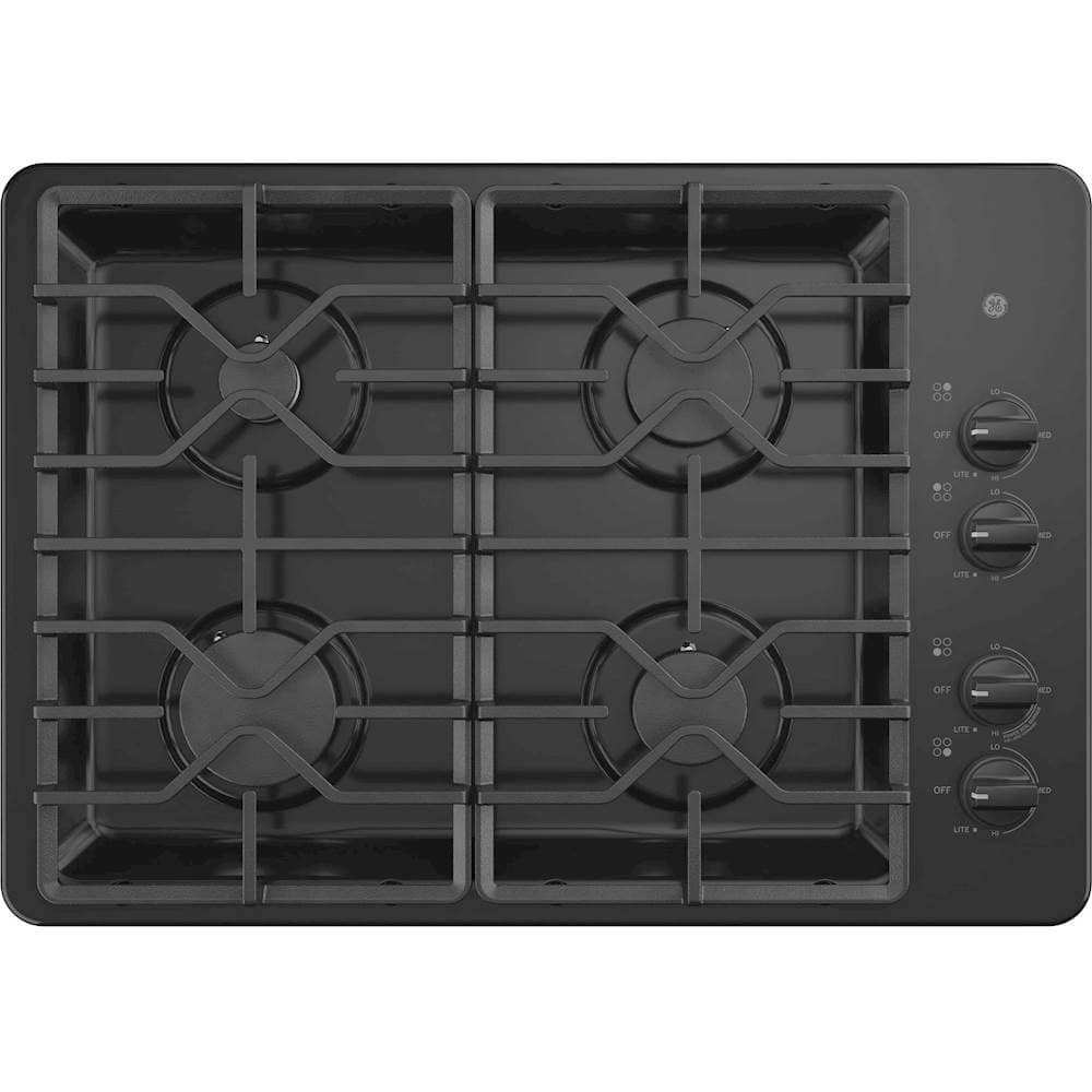 GE – 30 in. Wide 4 Burner Built-In Gas Cooktop with Dishwasher-Safe Grates – Black