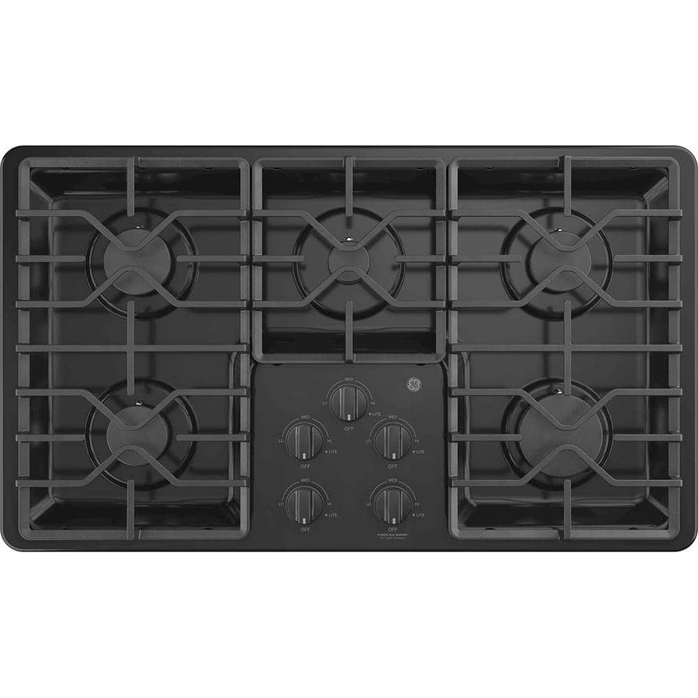 GE – 36 in. Wide 5 Burner Built-In Gas Cooktop with Dishwasher-Safe Grates – Black