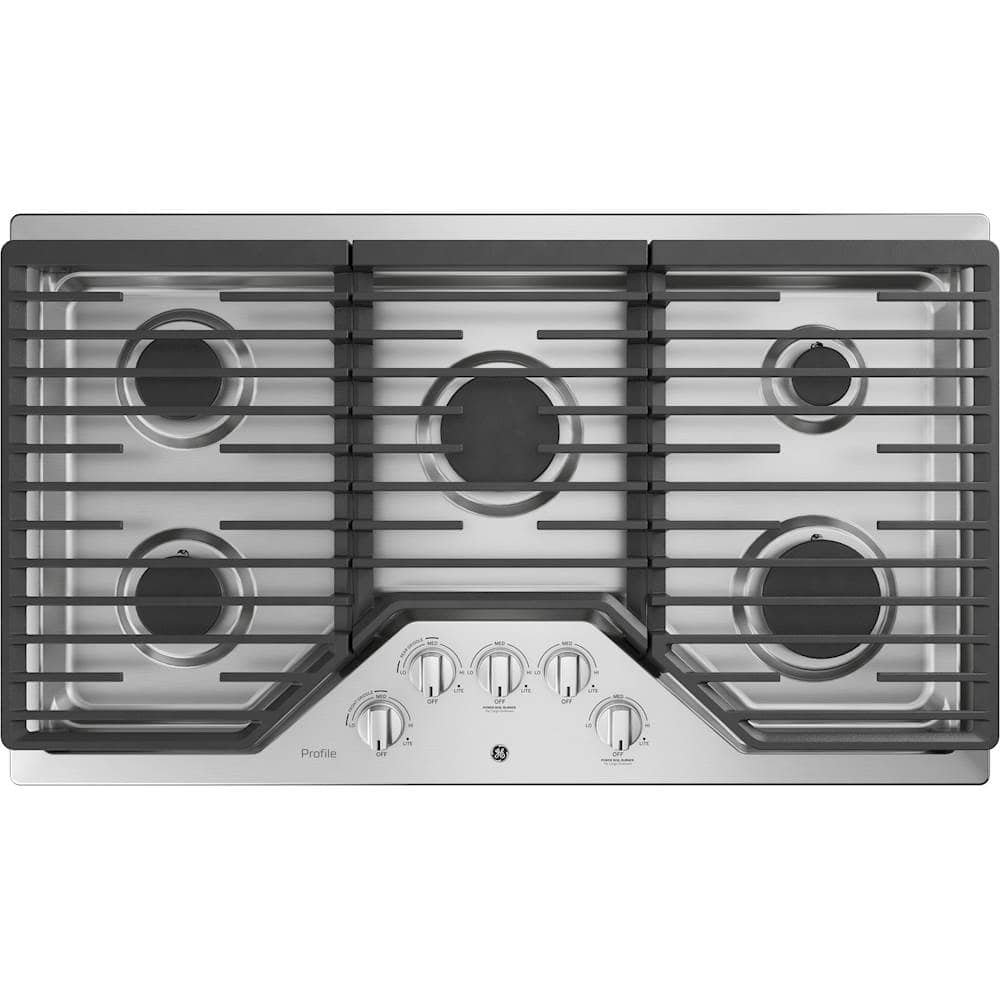 GE Profile – 36 in. Wide 5 Burner Built-In Gas Cooktop with Power Boil – Stainless Steel