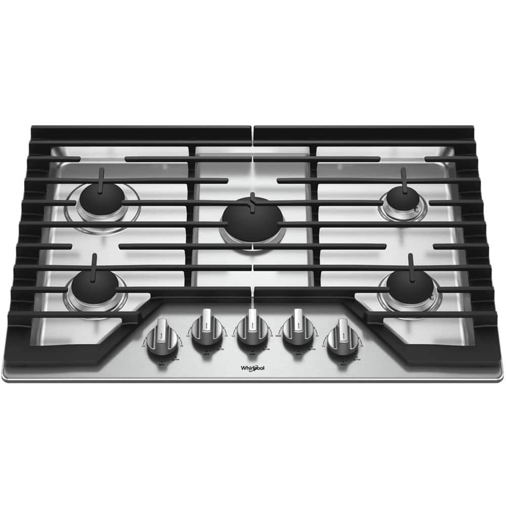 Whirlpool – 30 in. Wide 5 burners Gas Cooktop – Stainless Steel