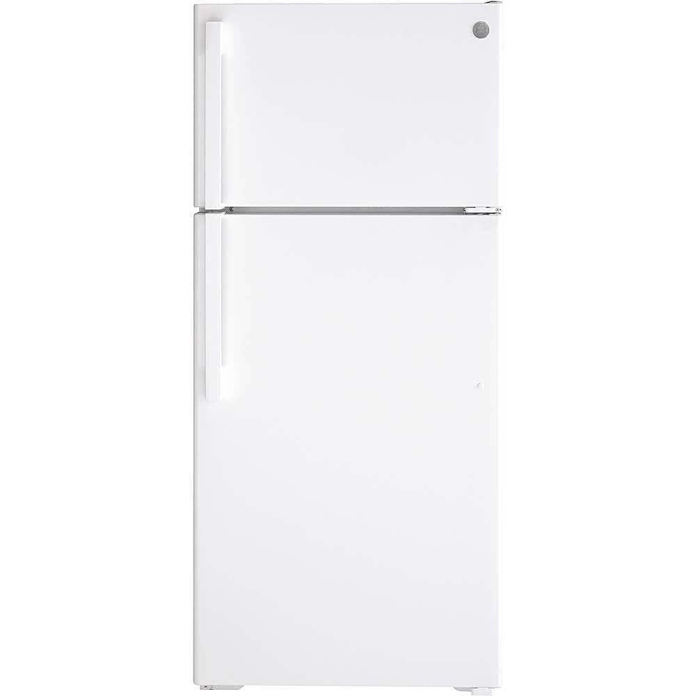 GE – 28 in. Wide 16.6 Cu. Ft. Top-Freezer Refrigerator with Edge-to-Edge Glass Shelves – White