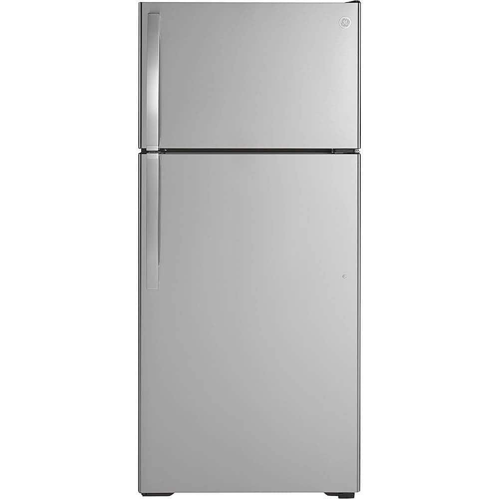 GE – 28 in. Wide 16.6 Cu. Ft. Top-Freezer Refrigerator with Edge-to-Edge Glass Shelves – Stainless Steel