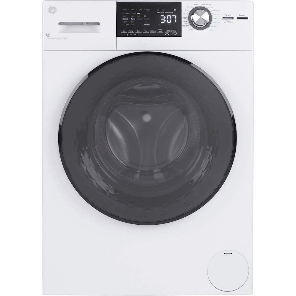 GE – 2.4 Cu. Ft. High-Efficiency Front Load Washer and Electric Condenser Dryer Combo with Steam and Sanitize – White