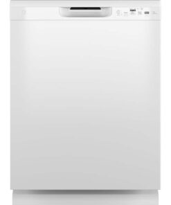GE – 24″ Front Control Built-In Plastic Tub Dishwasher with Steam + Sanitization and 55 dBA – White