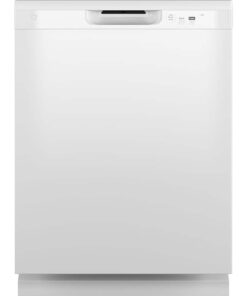 GE – 24″ Front Control Built-In Plastic Tub Dishwasher with Extra Heavy Duty Wash Cycle and 60dBA – White