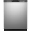 GE – 24″ Front Control Built-In Plastic Tub Dishwasher with Extra Heavy Duty Wash Cycle and 60dBA – Stainless Steel