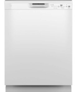 GE – 24″ Front Control Built-In Plastic Tub Dishwasher with Steam + Sanitization and 52 dBA – White