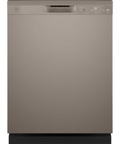 GE – 24″ Front Control Built-In Plastic Tub Dishwasher with Steam + Sanitization and 52 dBA – Slate