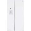 GE – 36 in. Wide 25.3 Cu. Ft. Side-by-Side Refrigerator with External Ice & Water Dispenser – High Gloss White