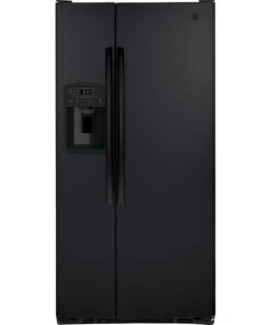 GE – 33 in. Wide 23.0 Cu. Ft. Side-by-Side Refrigerator with External Ice & Water Dispenser – High Gloss Black
