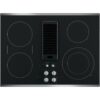 GE Profile – 30 in. Wide 4 Element Built-In Downdraft Electric Cooktop with Power Boil on Dual-Ring Element – Stainless Steel