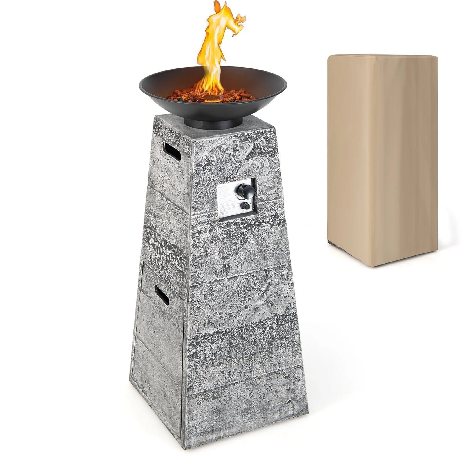 Costway 48 Inch Propane Fire Bowl Column with Lava Rocks and PVC Cover