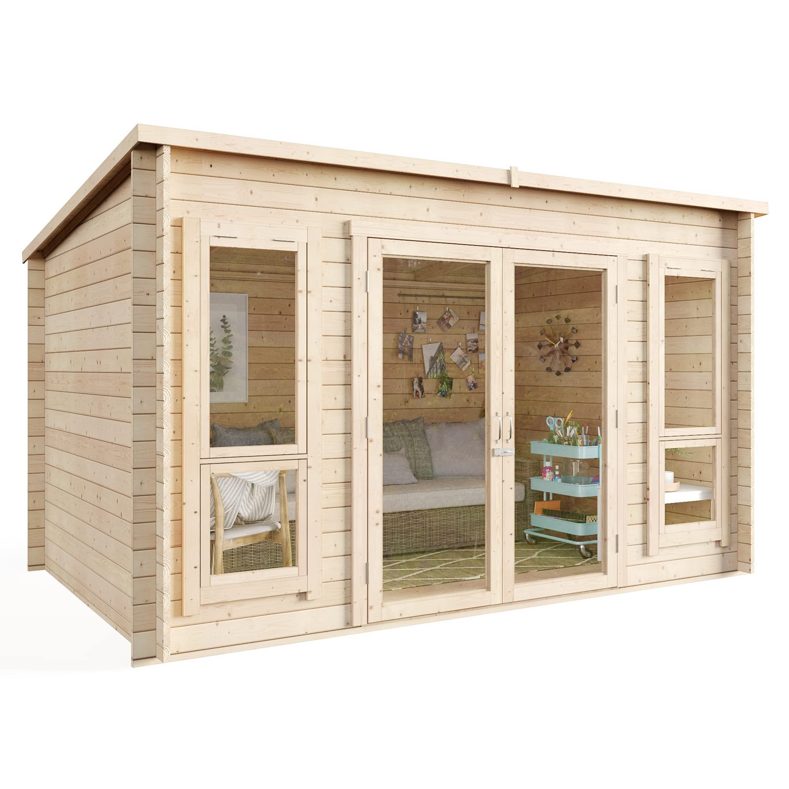 BillyOh Log Cabin Summerhouse Garden Office Studio Summer House Modern Pent Carmen Outdoor Room 12 x 8