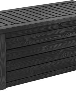 Keter Westwood 150-Gallon Resin Outdoor Storage Box | Weather-Resistant Deck Bin for Patio Cushions, Garden Tools & Pool Accessories – Dark Grey