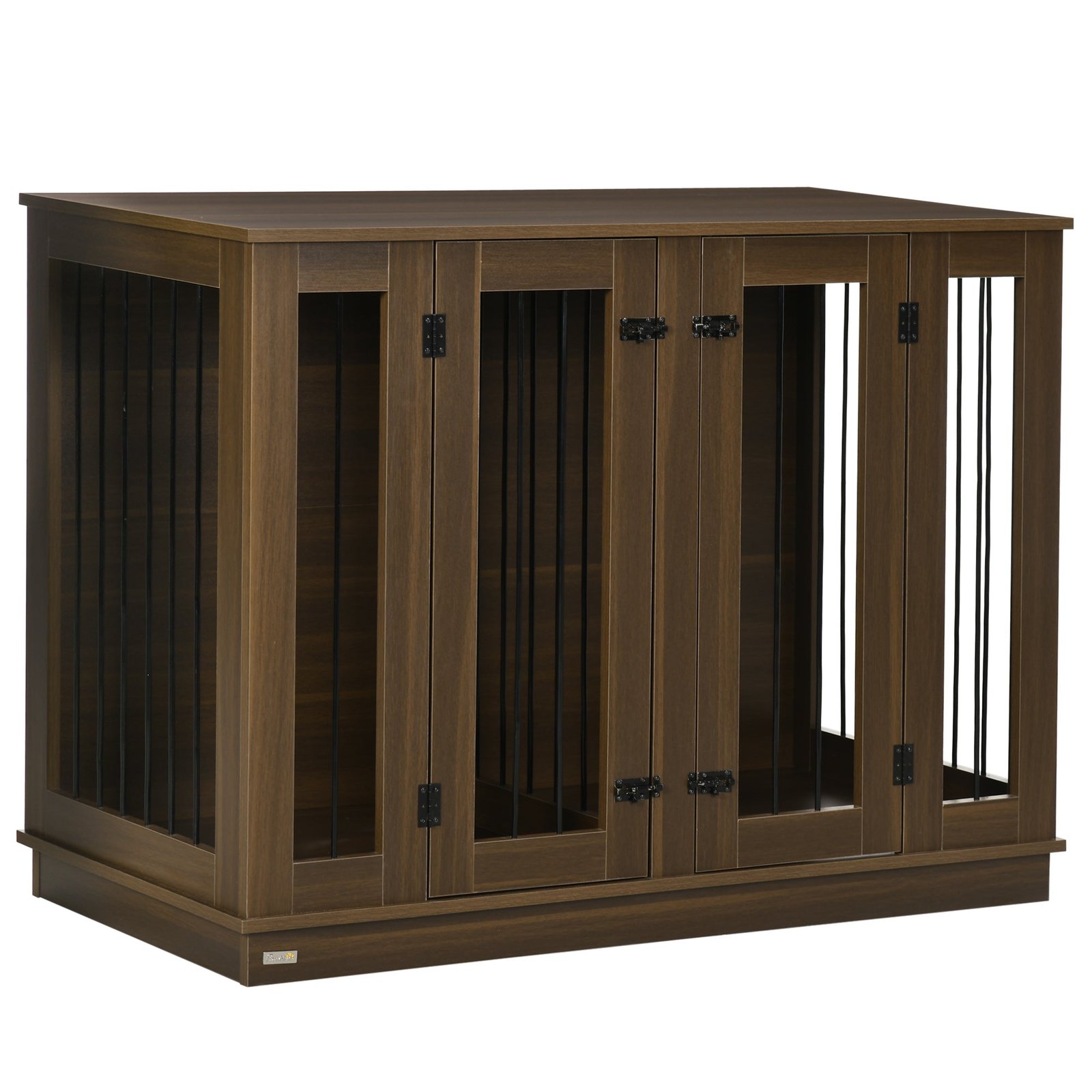Large Furniture Style Dog Crate with Removable Panel, End Table with Two Rooms Design and Two Front Doors, Walnut, 47″ x 23.5″ x 35″
