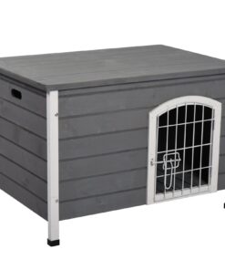 31″L Wooden Decorative Dog Cage Kennel Wire Door with Lock Small Animal House with Openable Top Removable Bottom Grey