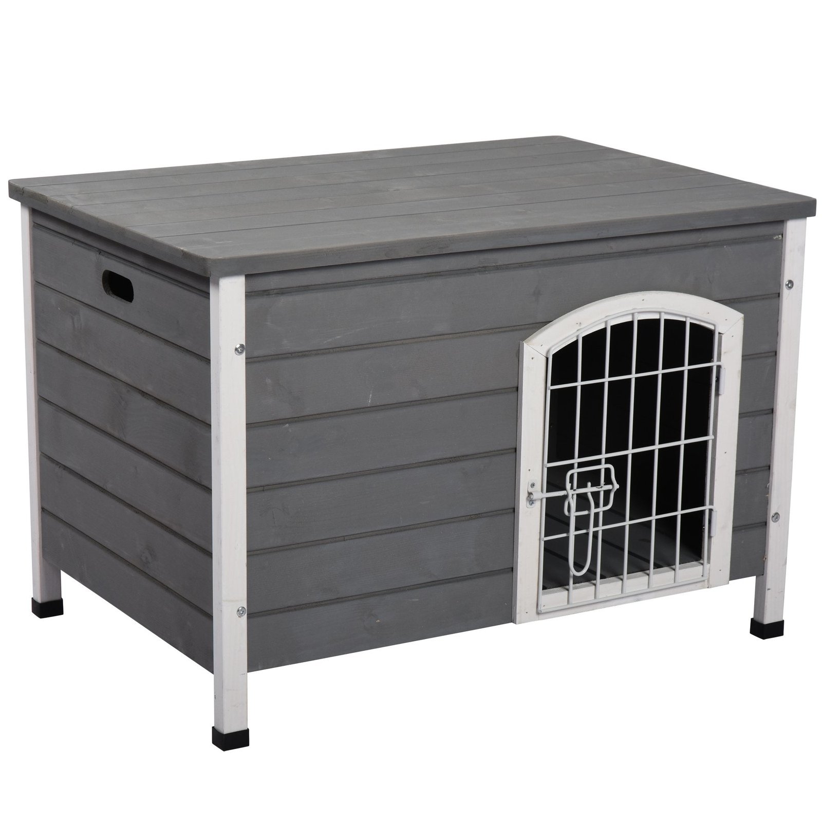 31″L Wooden Decorative Dog Cage Kennel Wire Door with Lock Small Animal House with Openable Top Removable Bottom Grey