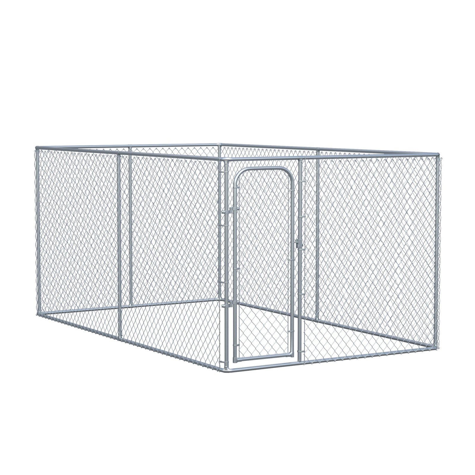 Outdoor Dog Kennel Galvanized Chain Link Fence Heavy Duty Pet Run House Chicken Coop with Secure Lock Mesh Sidewalls for Backyard, Silver