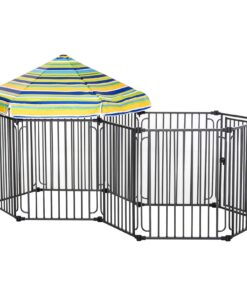 Dog Playpen with Door & Removable Cover for Small & Most Medium Sized Dogs Indoor & Outdoor Use, 47″ H