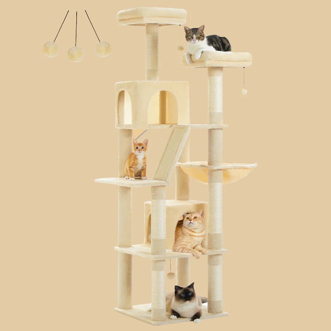Cat Condo 180cm Beige Cactus Multi-Level with Posts & Hammock