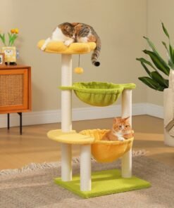 37.4″ Cat Tower with Hammocks & Scratching Posts – FSC Wood, Compact Design