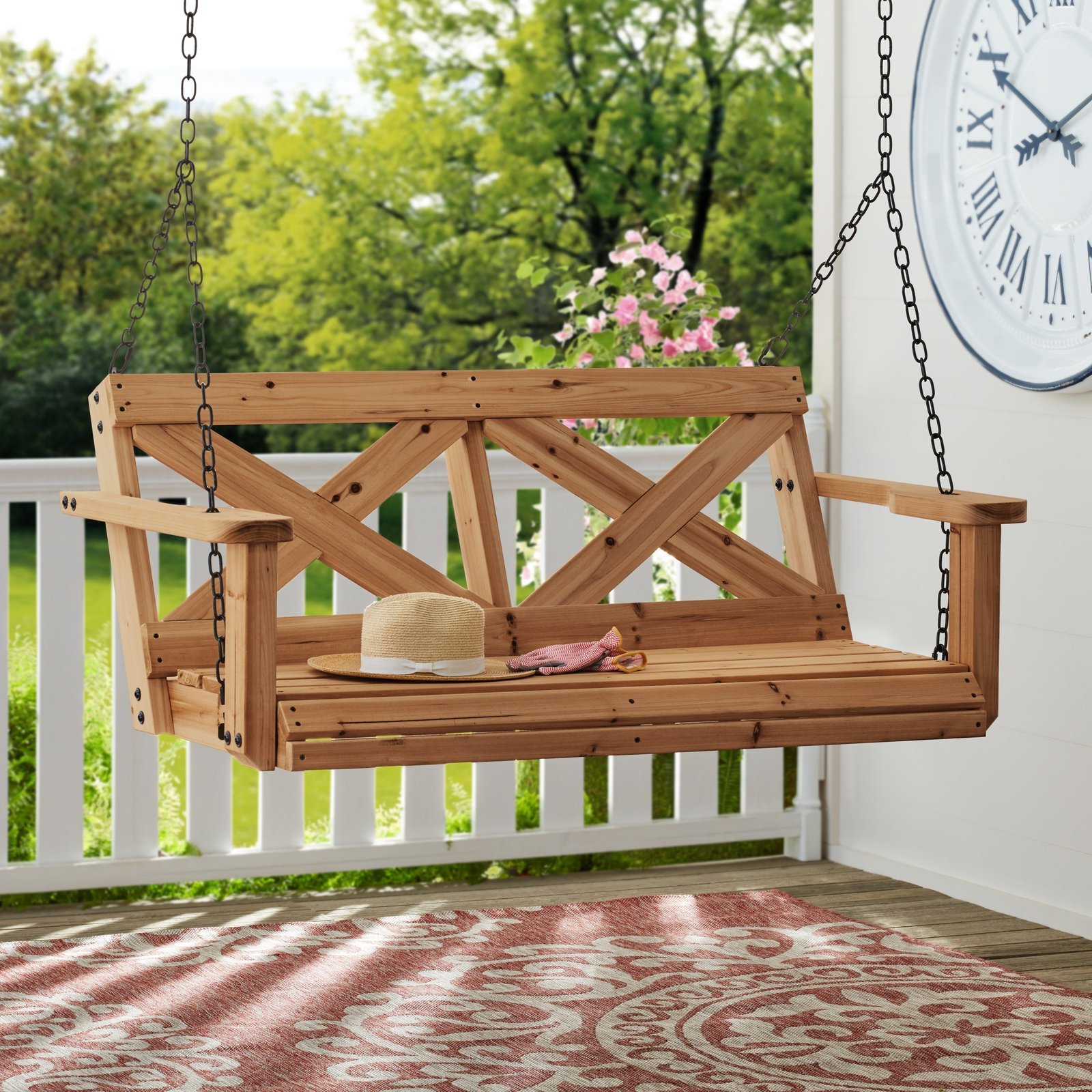 Cedar Farmhouse Porch Swing Light Brown