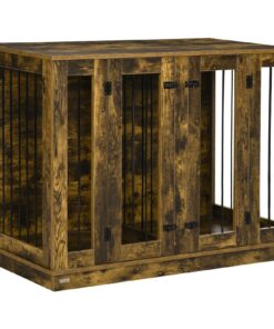 Large Furniture Style Dog Crate with Removable Panel, End Table with Two Rooms Design and Two Front Doors, Rustic Brown, 47″ x 23.5″ x 35″