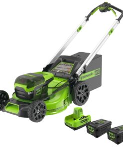 Greenworks 60V 21″ Brushless Self-Propelled Battery Powered Lawn Mower + (2) 4.0Ah Batteries & Dual Port Charger